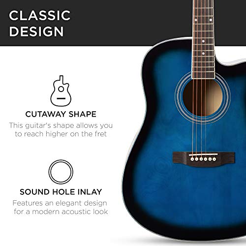Best Choice Products 41in Beginner Acoustic Guitar Full Size All Wood Cutaway Guitar Starter Set Bundle with Case, Strap, Capo, Strings, Picks - Natural