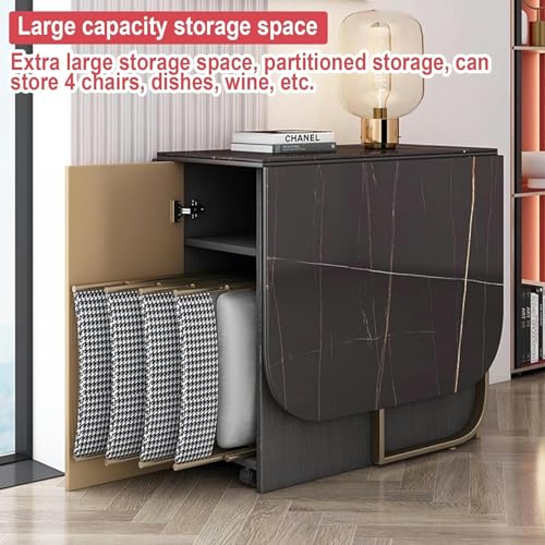 Folding Dining Table, Drop Leaf Dinner Table with Drawer and Storage, Space Saving Kitchen Sideboard with 4 Wheels, Movable Dining Room Tables in 3 Forms for Small Spaces
