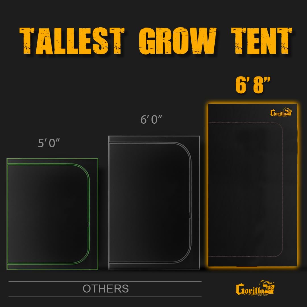 The All New Gorilla Grow Tent 4X4X6'8" - Tallest, Thickest, Strongest - Unmatched Durability in Hydroponic Indoor Grow Tents, 300lbs Hang Weight Capacity, Industrial Fabric, Reflective Interior