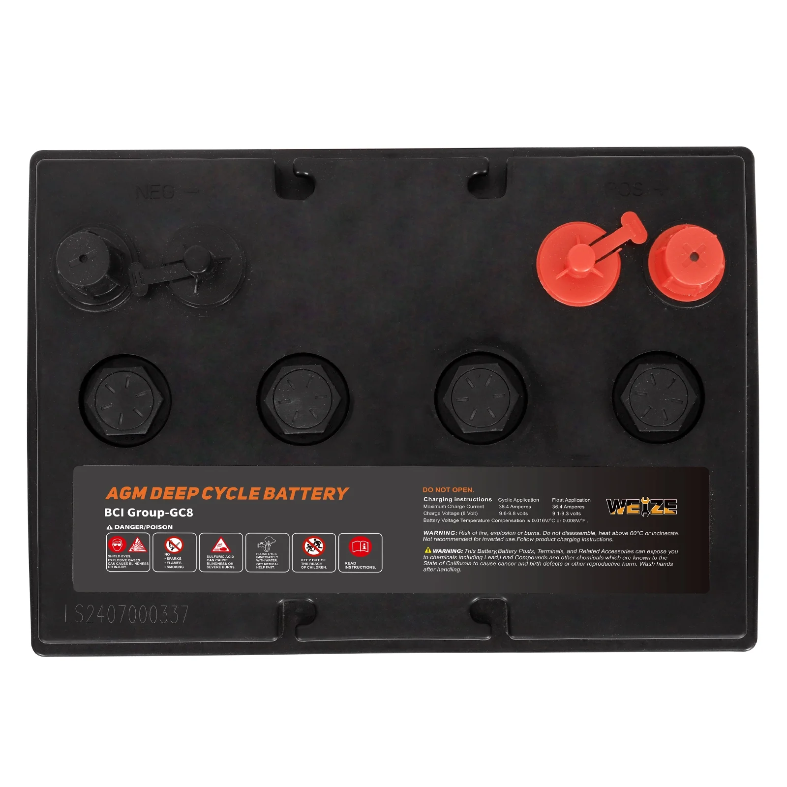 Weize Golf Cart Battery, 8V 182AH BCI Group GC8 High Capacity & Maintenance Free Deep Cycle AGM Scrubber Battery