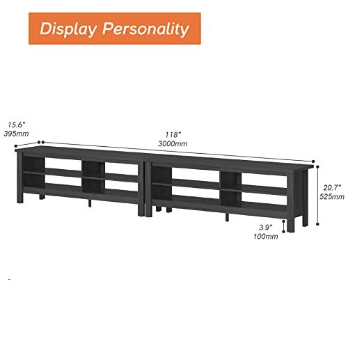 LED TV Stand for 100 Inch TV, Wood Entertainment Center for 80 85 90 inch TV Console Table with 6 Cubby Storage for Living Room Bedroom, White