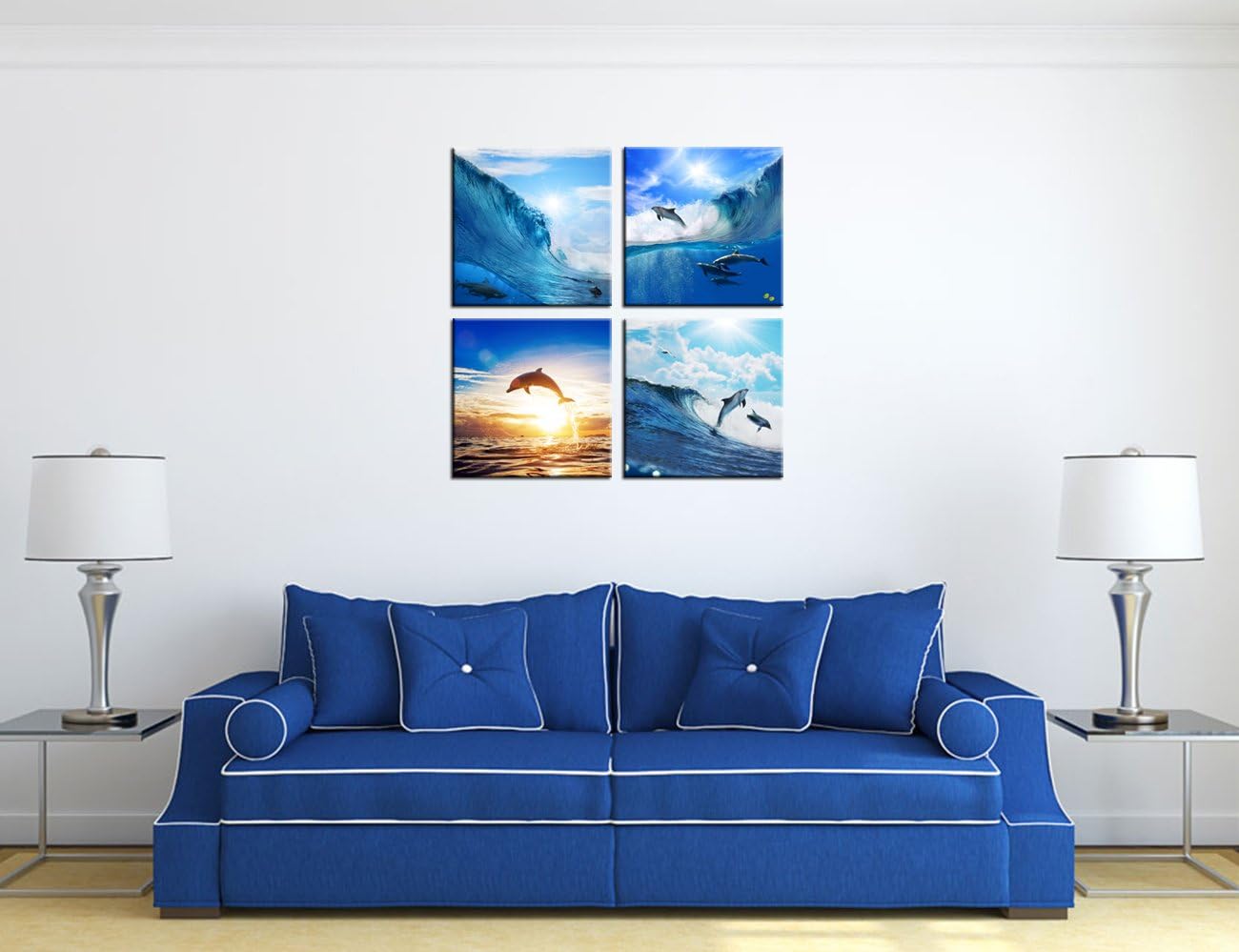 HOMEOART Dolphin Wall Art Blue Ocean Jumping Dolphins Animal Bathroom Decor Painting Picture Prints on Canvas Framed Home Wall Decoration12x12x4 Pictures