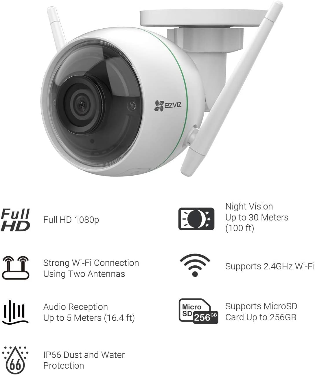 EZVIZ Security Camera Outdoor 1080P WiFi, 100ft Night Vision, Weatherproof, Smart Motion Detection Zone, 2.4GHz WiFi Only(C3WN, 3 Packs)