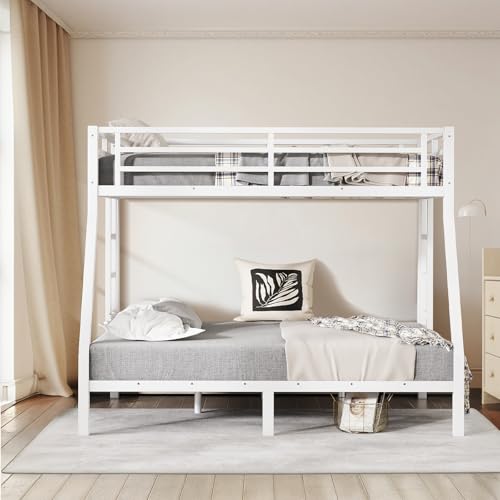 Twin XL Over Twin XL Bunk Bed, Metal Bunk Bed Frame Heavy Duty Bunk Beds Loft Bed Frame with Ladder and Guardrail Metal Slats No Box Spring Required for Adults Teens, Black