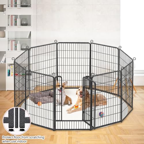 Dog Playpen, 32inch 10 Panels Outdoor Dog Fence Indoor Dog Pen Anti-Rust Pet Puppy Pen Dog Exercise Pen with Lock for Medium Small Dogs, Portable Pet Fence for Yard RV Camping