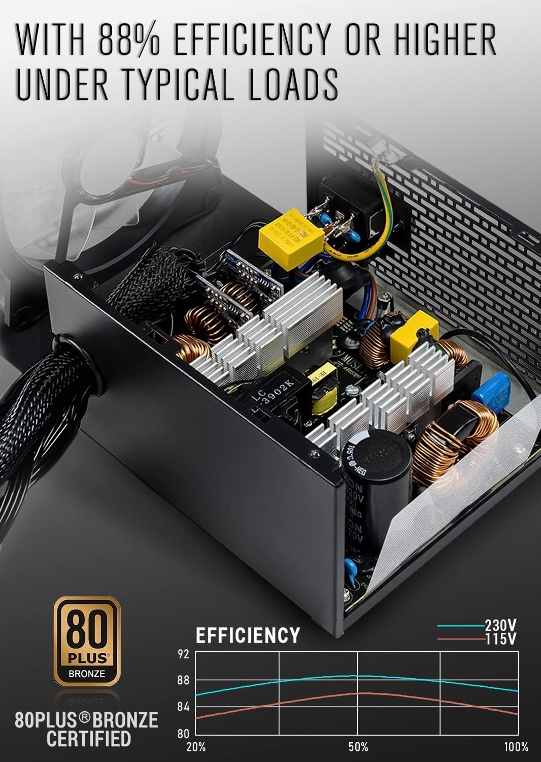 MUSETEX ATX PC Case with 6pcs 120mm ARGB Fans Bundle with CPU Fan & 650W Power Supply