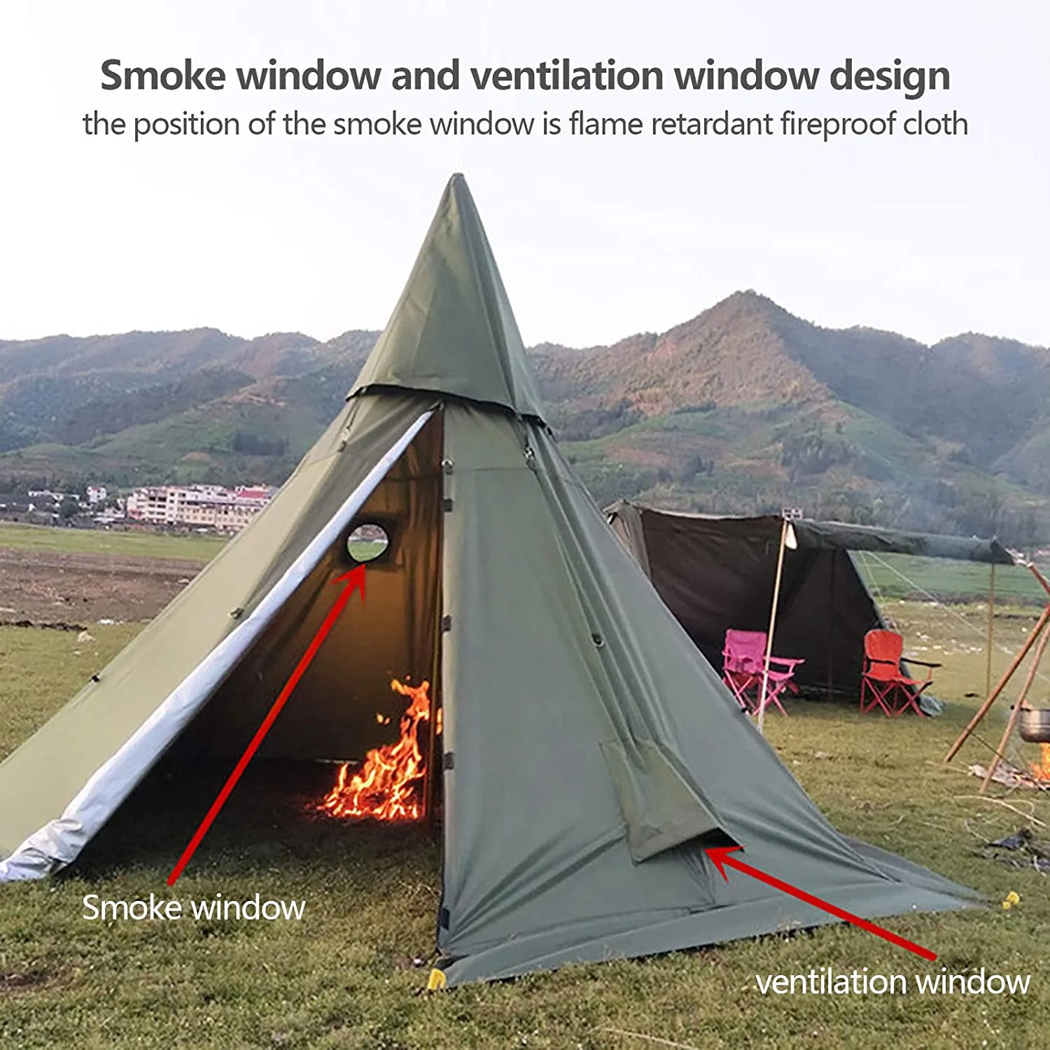 Fichiouy Tent Camping Teepee Tent 4 Season 2 Doors Hike Waterproof Tent Outdoor Reathable