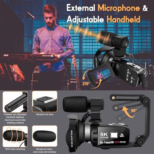 5K Video Camera 64MP Camcorder IR Night Vision Vlogging Camera 18X Zoom WiFi Digital Camera for YouTube 3.0'' Touch Screen Camcorder with 32GB SD Card, Microphone, 2.4G Remote Control