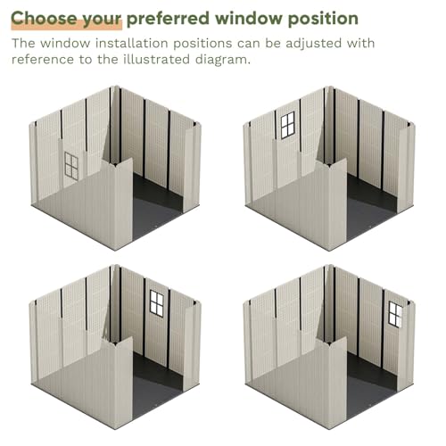 Patiowell 8 x 12 FT Plastic Outdoor Storage Shed with Floor, Resin Shed with Window and Lockable Door for Garden, Backyard, Tool Storage Use, Easy to Install in Beige (Kick-it Shed)