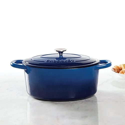 Crock Pot Artisan Enameled Cast Iron 7-Quart Oval Dutch Oven, Sapphire Blue -