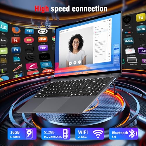 15.6 inch Laptop, Laptops with Core 8100Y (up to 3.40GHz), Gaming Laptop 16GB RAM 512GB ROM, FHD 1920 x 1080, Win 11 Pro Traditional Laptops Computers with WIFI BT 5.0 Netbook For Student Busines