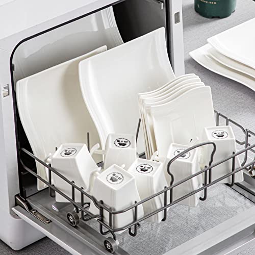 MALACASA Ivory White Dinnerware Sets, 60 Piece Kitchen Plates and Bowls Sets for 12, Porcelain Dish Set with Dinner Plates Set, Cups and Saucers, Square Dishes Dinnerware Set, Series Flora