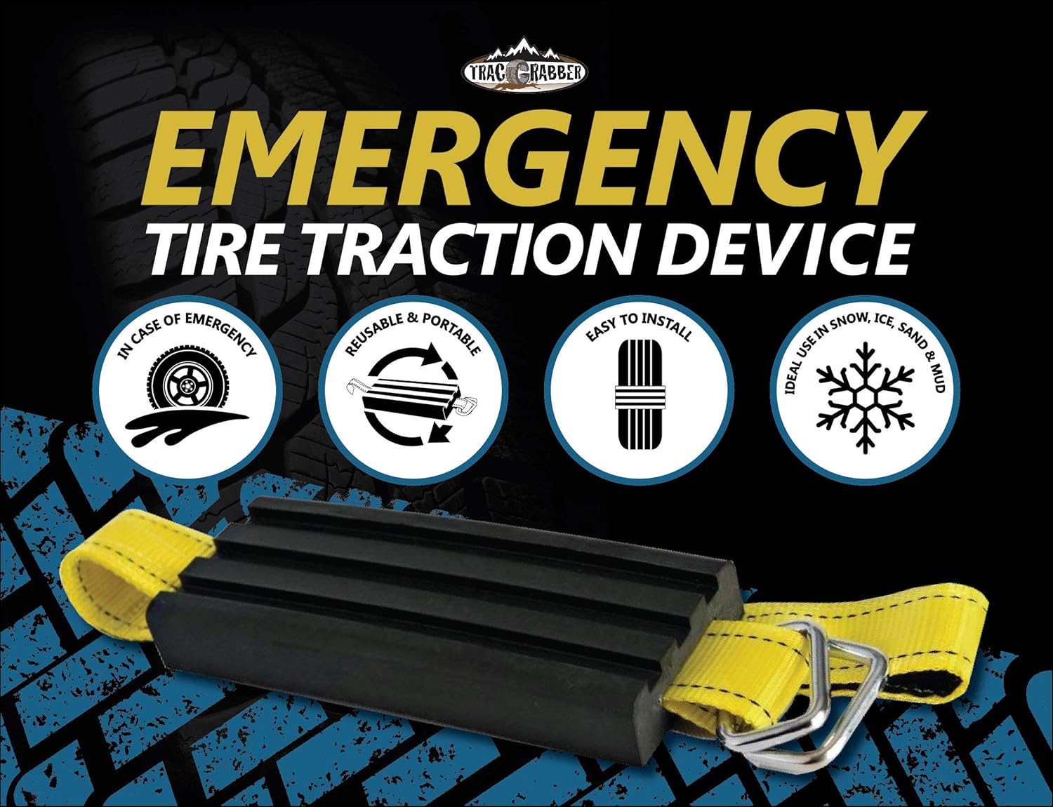 TRACGRABBER Tire Traction Device for Snow, Mud and Sand – for Cars and Small SUVs, Set of 2 – Easy to Install, Get Unstuck Fast – A Snow Traction Mat or Snow Chain Alternative Pack of 2