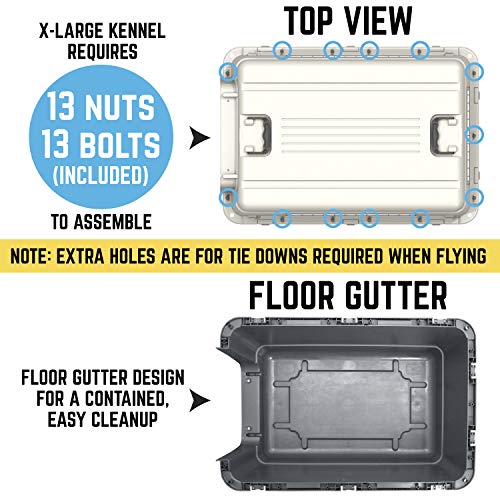SportPet Designs Plastic Kennels Rolling Plastic Airline Approved Wire Door Travel Dog Crate, XXX-Large, Gray