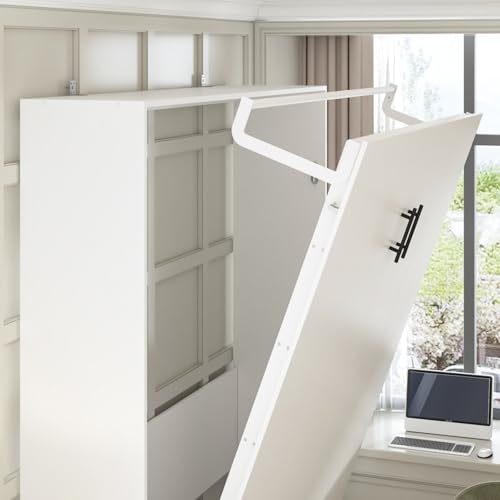 Queen Size Murphy Wall Bed, Modern Space-Saving Murphy Bed Cabinet Foldable Platform Bedframe for Guest Room Home Office, White 87.1”L x 64.6”W x 85.6”H