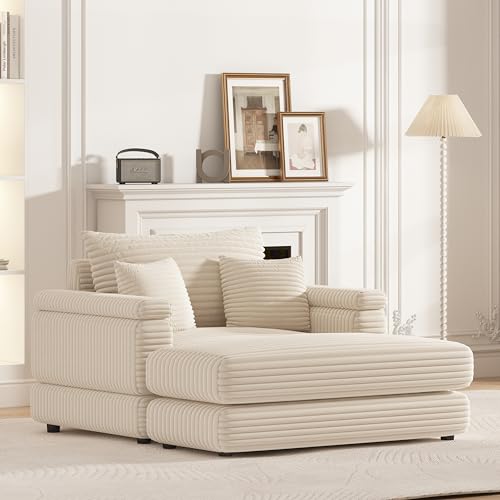 Sectional Sofa for Living Room, 86.6 Inch Corduroy 3 Seater Sofa with 3 Back Pillows, 2 Toss Pillows and Two Ottoman,Comfy Sofa Deep Seat Couch for Living Room
