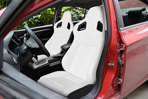Universal Racing Seats, Pair of Bucket Seats with Dual Lock Sliders for Front-Back Adjustment, PVC Leather Racing Seats for Cars (White)