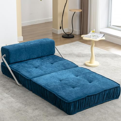 Folding Sofa Bed,Futon Sleeper Chair,Convertible Chair Floor Couch & Sleeping Mattress for Living Room,Guest Room,Home Office,Apartment,Small space,Removable Back Cushion (Gray)