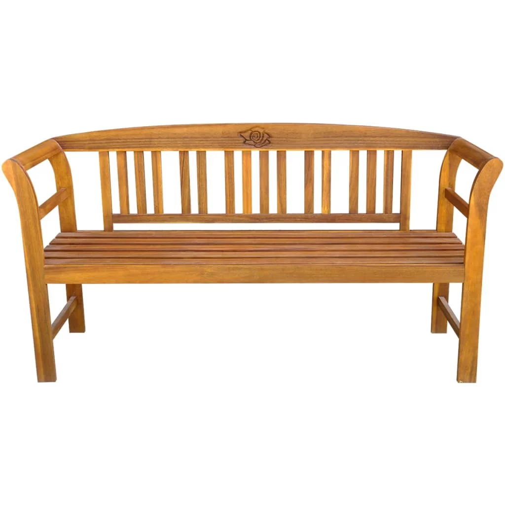 Rose Engraved Acacia Wood Patio Bench - Elevate your outdoor space with elegance and comfort!