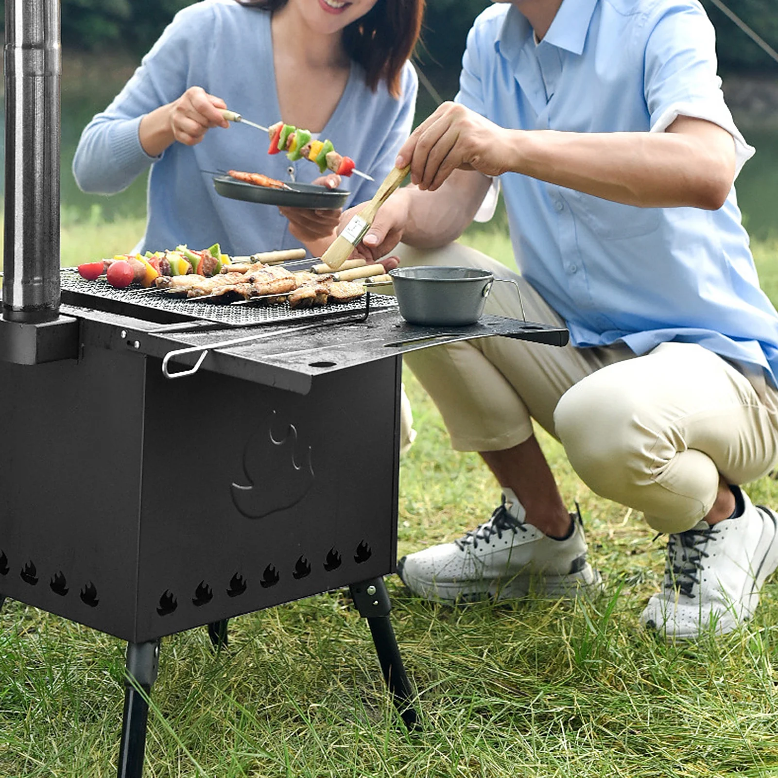 Carevas Portable Foldable Wood Burning Camp Tent with Chimney for Tent Shelter Heating Cooking