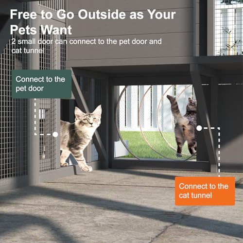 Catio Outdoor Cat Enclosure, Large Cat House for Mulitiple Cats Walk in Cat Cage with Waterproof Cover and Sunshine Panel Roof, Feral Cat Shelter with 7 Platforms and 2 Resting Box, 72 inch