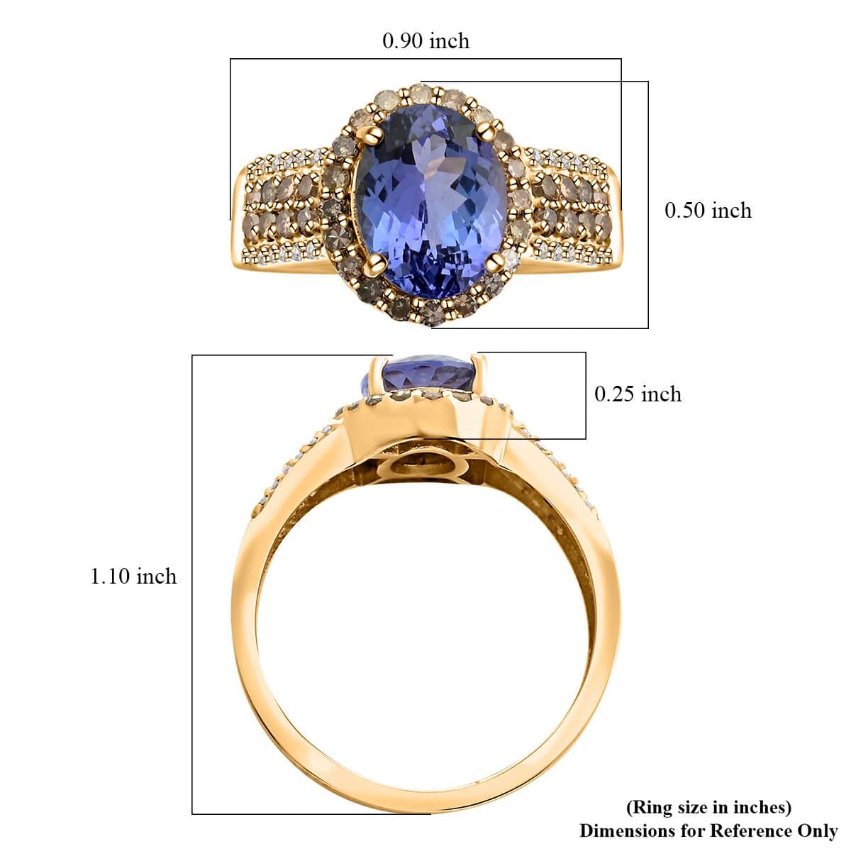 Shop LC Luxoro Blue Tanzanite Champagne Diamond Oval 14K Yellow Gold Solitaire Ring for Women Jewelry Size 7 Ct 2.15 I3 Clarity Birthday Gifts for Women