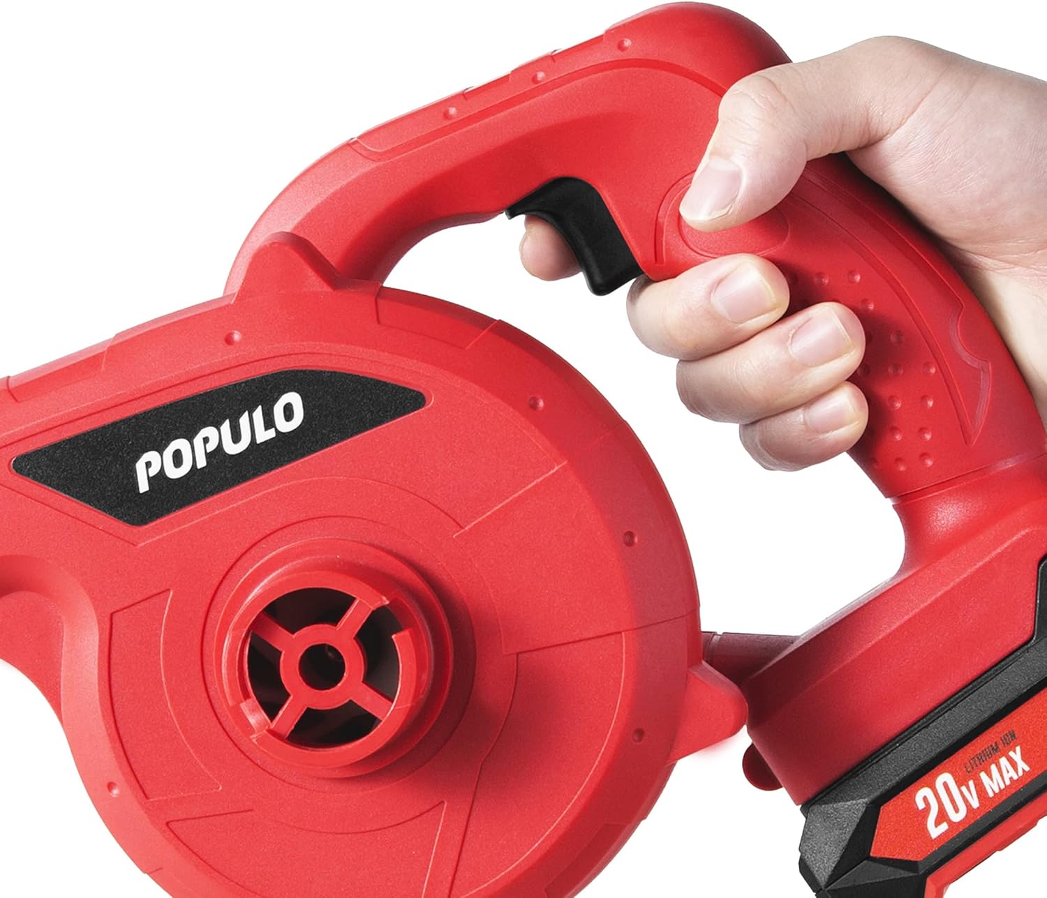 POPULO 20V Cordless Battery-Powered Leaf Blower, Lightweight and Compact Electric Blower with 2.0Ah Battery and Fast Charger Included, 150mph Wind Speed Air Blower for Lawn Care, Leaves, Snow Blowing&hellip;