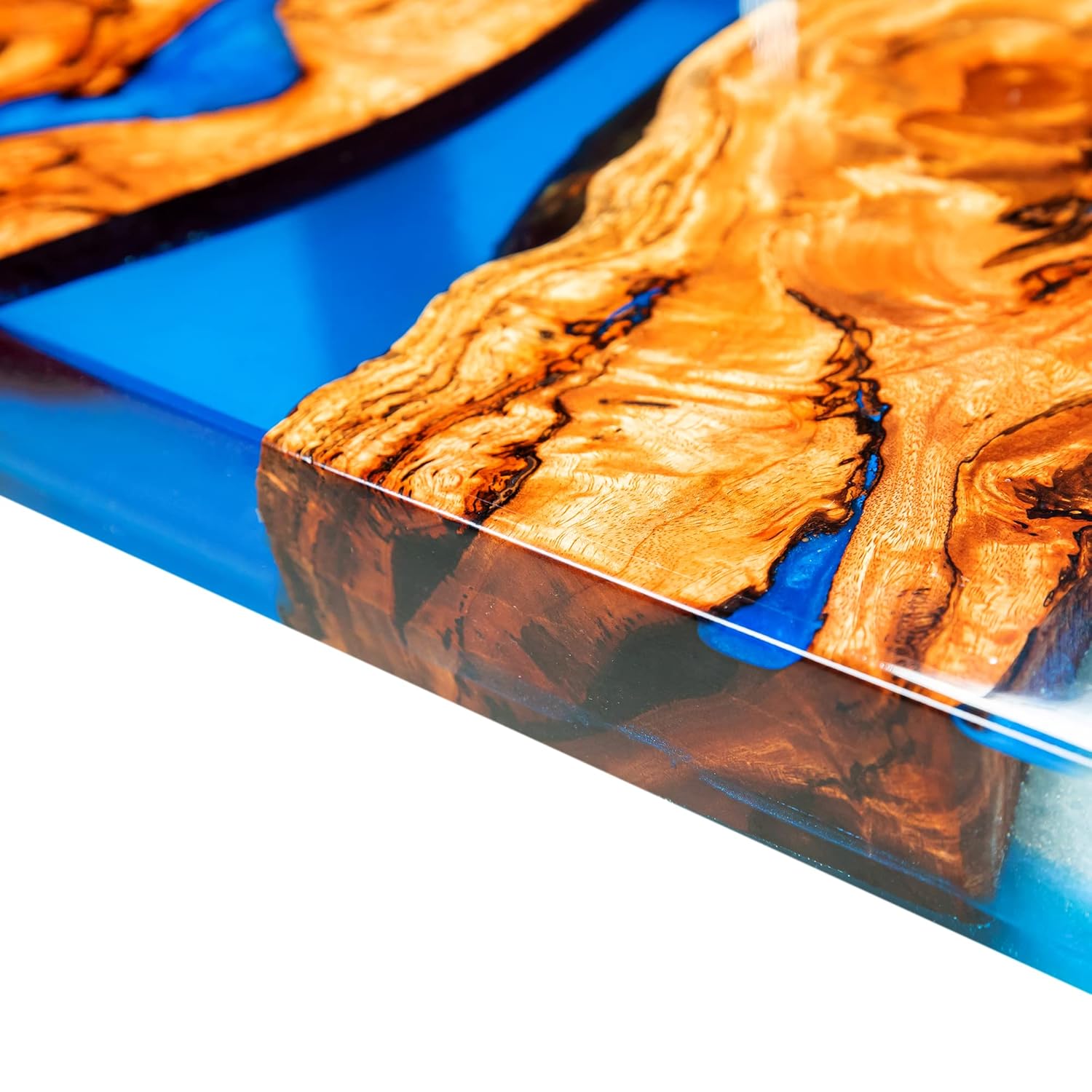 Hand Made Epoxy Resin Room Table for Home Office Living, Craft River Natural Edge Wood end Table, Blue Resin Dining Table for 2, 4, 6 Wood River Dining Table Top Large Tabletop