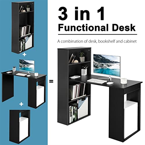 Computer Desk Writing Workstation Office with 6 Tier Storage Shelves in Black Desk (D As shown)