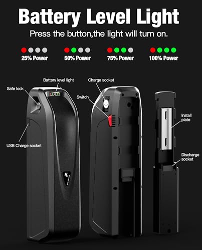 Ebike Battery 48V 20Ah for Electric Bike/Bicycle Power Supply Hailong Li-ion Battery Pack with Fix Plate, Safe Lock, 3A Charger, XT60 Connector and LED Indicator for 100-1200W Motor