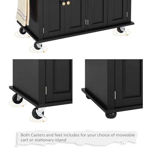 Finnhomy Rolling Kitchen Island With Drop Leaf, Thicken Rubberwood Top, Spice Rack, Towel Rack, Drawer, 43.3" Portable Mobile Kitchen Island Carts Table, Storage Cabinet, Both Wheels and Feet Included
