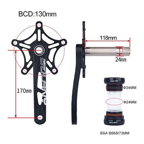 Folding Road Bicycles Crank Arm Set 170mm 130 BCD Crank Arm Set Hollow Integrated Crankset with BB Single Chainring (Color : Colorful A)