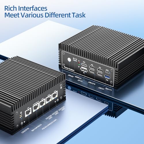 FORTEKCHEKIN N100 Mini PC Home Firewall Appliance, 12th Gen CPU Fanless N100 Mini PC Pfsense Router, 4 LAN Computer POE in, I225 2.5GbE, 1xRJ45 COM, 1xUSB-C, 5 x USB, HD+DP