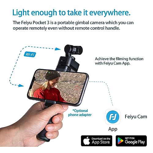 Feiyu Pocket 3 Kit: Remote Handle&Camera – Camera with 3-Axis Gimbal, Cordless Detachable Designed, Magnetic Mount, for Travel, Car Vlog, Pet & YouTube Videos, FeiyuVCAM3S