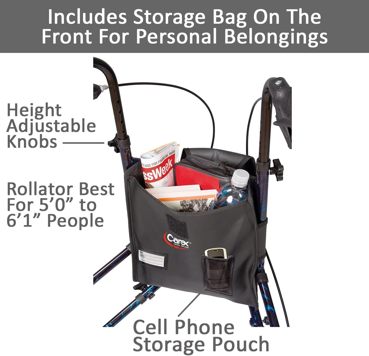 Carex 3 Wheel Walker for Seniors, Foldable, Rollator Walker with Three Wheels, Trio Walker with Height Adjustable Handles