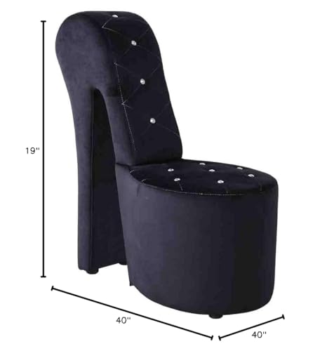 Best Master Furniture High Heel Velvet Shoe Chair with Crystal Studs, Black