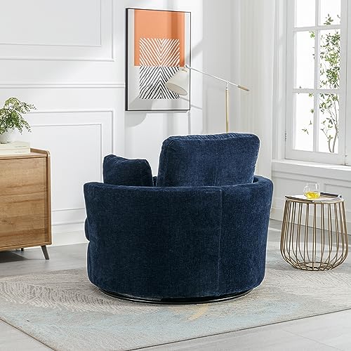 42.2" W Swivel Accent Barrel Chair and Half with Chenille Upholstered Half Crescent Moon Storage Bench Large Ottoman,Suitable for Living Room,Bedroom,Office and Other Places,Beige Combo