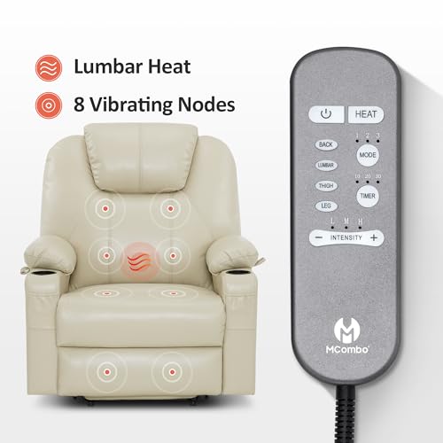 MCombo Power Lift Recliner Chair for Elderly, Lift Chair with Heat and Massage, FSC Certified, USB Ports, Cup Holders, Faux Leather 7040 (Black, Medium)