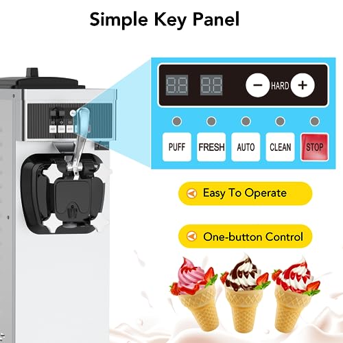 Commercial Ice Cream Maker Machine, 1200W 4.7-5.8Gal/H Auto Clean Single Flavor Soft Serve Ice Cream Machine with 7L Hoppers Countertop Ice Cream Machine for Home Bars and Restaurants
