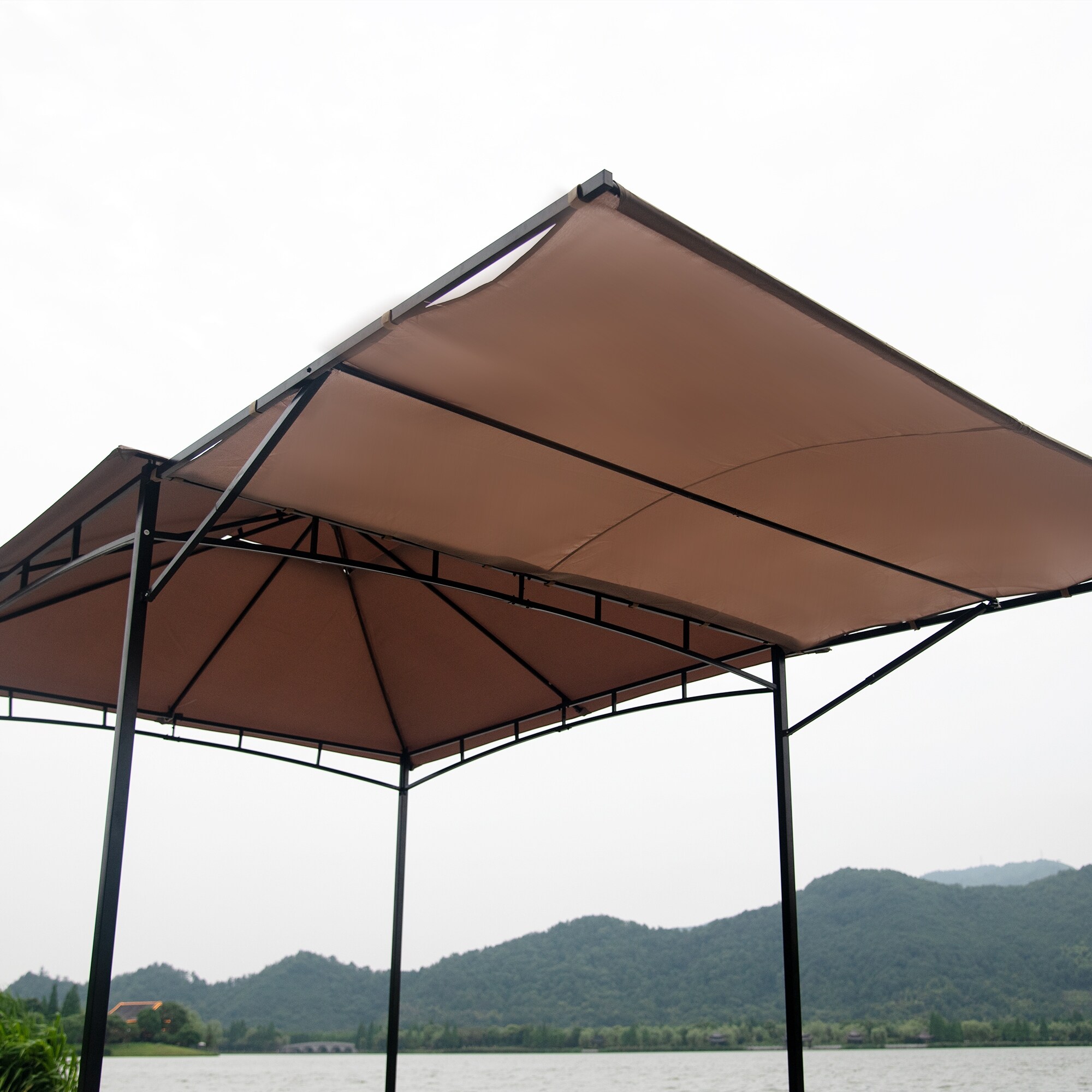 Outdoor Grill Canopy, BBQ Gazebo Tent with UV Protection and Extendable Awnin - beige