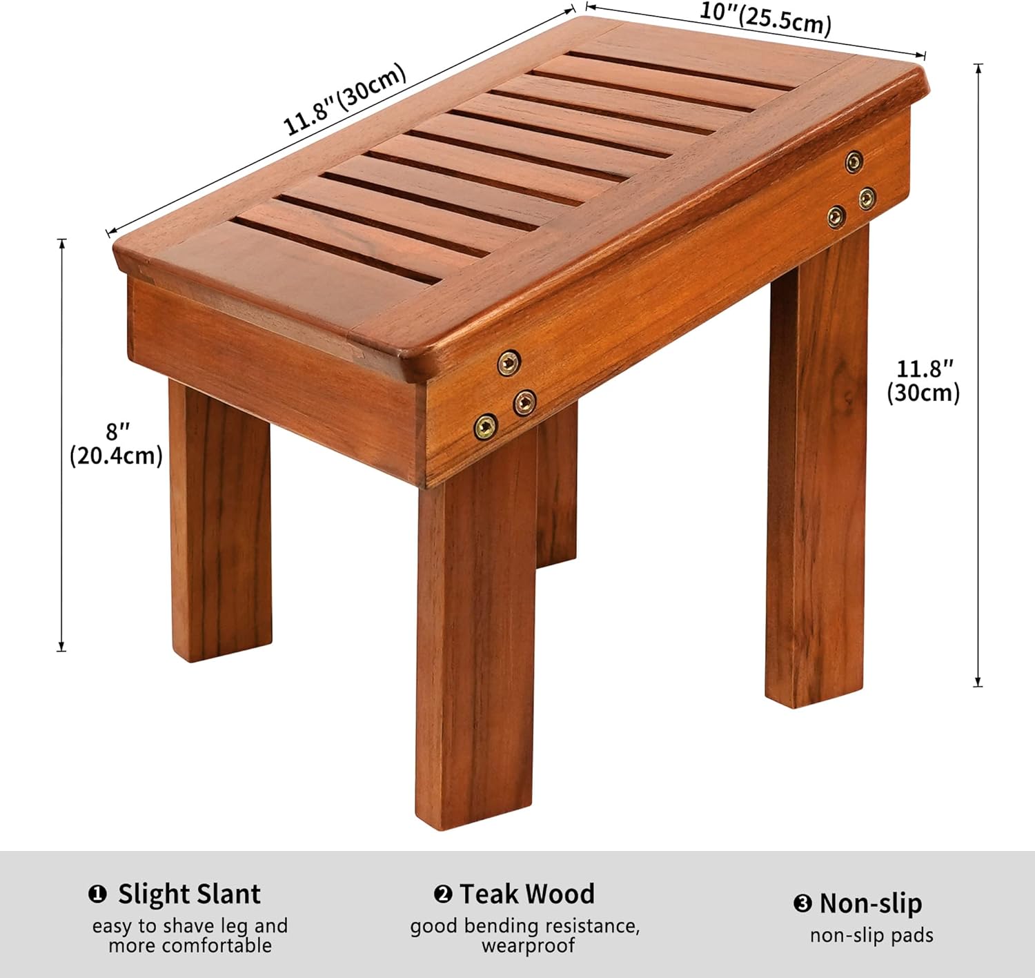 Utoplike Teak Shower Bench Seat with Handles and Wood Shower Foot Stool for Shaving Legs Portable Wooden Spa Bathing Stool