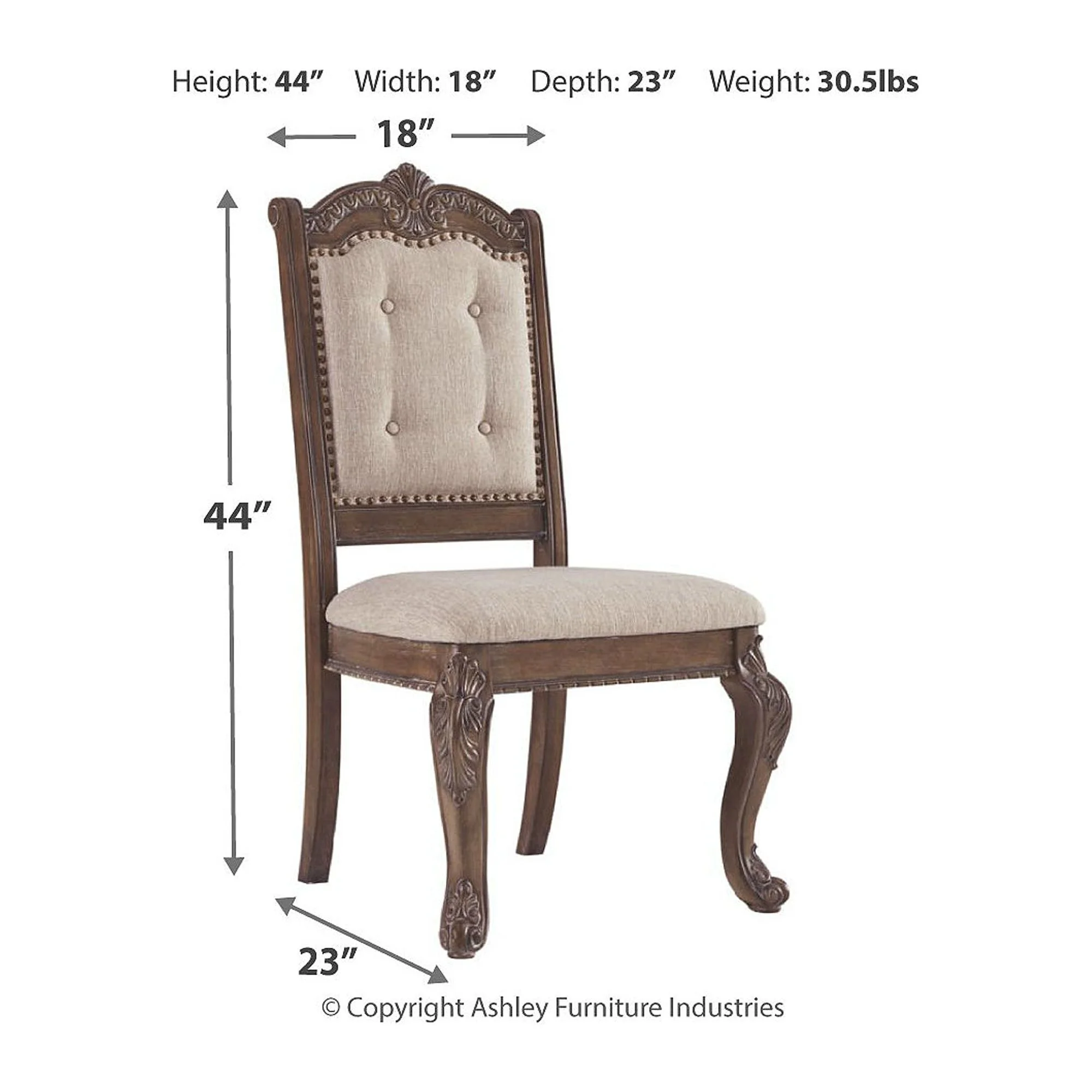 Signature Design by Ashley Charmond Antique Upholstered Dining Chair, Set of 2, Brown