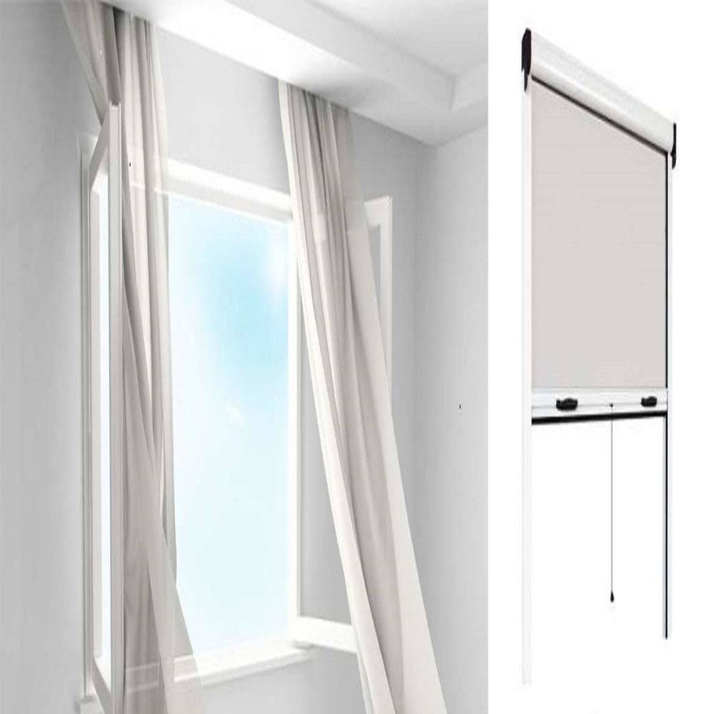 Retractable Bug Screen 55 in. x 67 in. Adjustable Width/Height White Aluminum Fiberglass Vertically Retractable Window Insect Sc