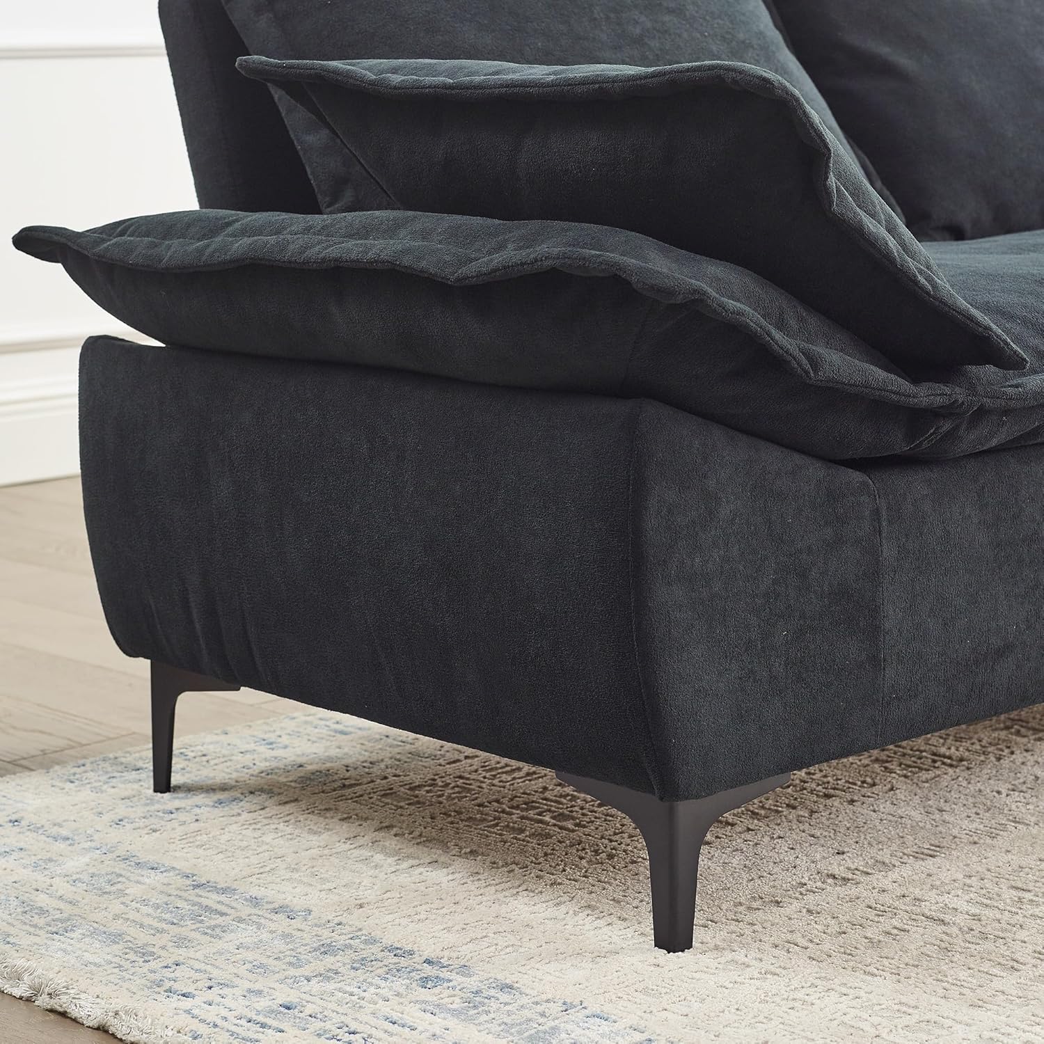 88.5" Sofa for Living Room, Modern Sofa Couch Sailboat Couches Dutch Velvet 3-Seater Sofa with 2 Pillows for Bedroom Apartment Small Space Black