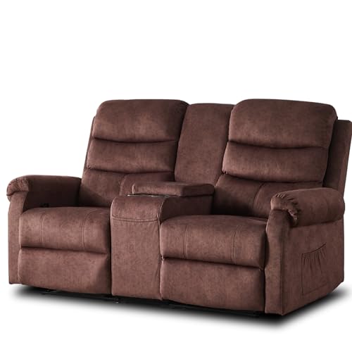 65" Loveseat Recliner RV Sofa, Reclining Loveseat with Console, Manual Theater Seating with Cup Holders, Double Recliner Loveseat Wall Hugger Recliners for living room, RV, Home Theater…