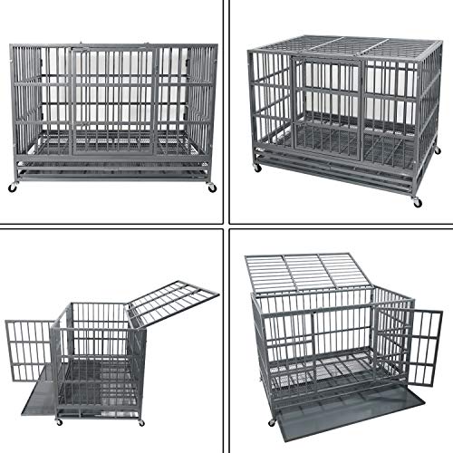 Otaid 48 Inch Heavy Duty Dog Crate Cage Kennel with Wheels, High Anxiety Indestructible Dog Crate, Sturdy Locks Design, Double Door and Removable Tray, Extra Large XL XXL Dog