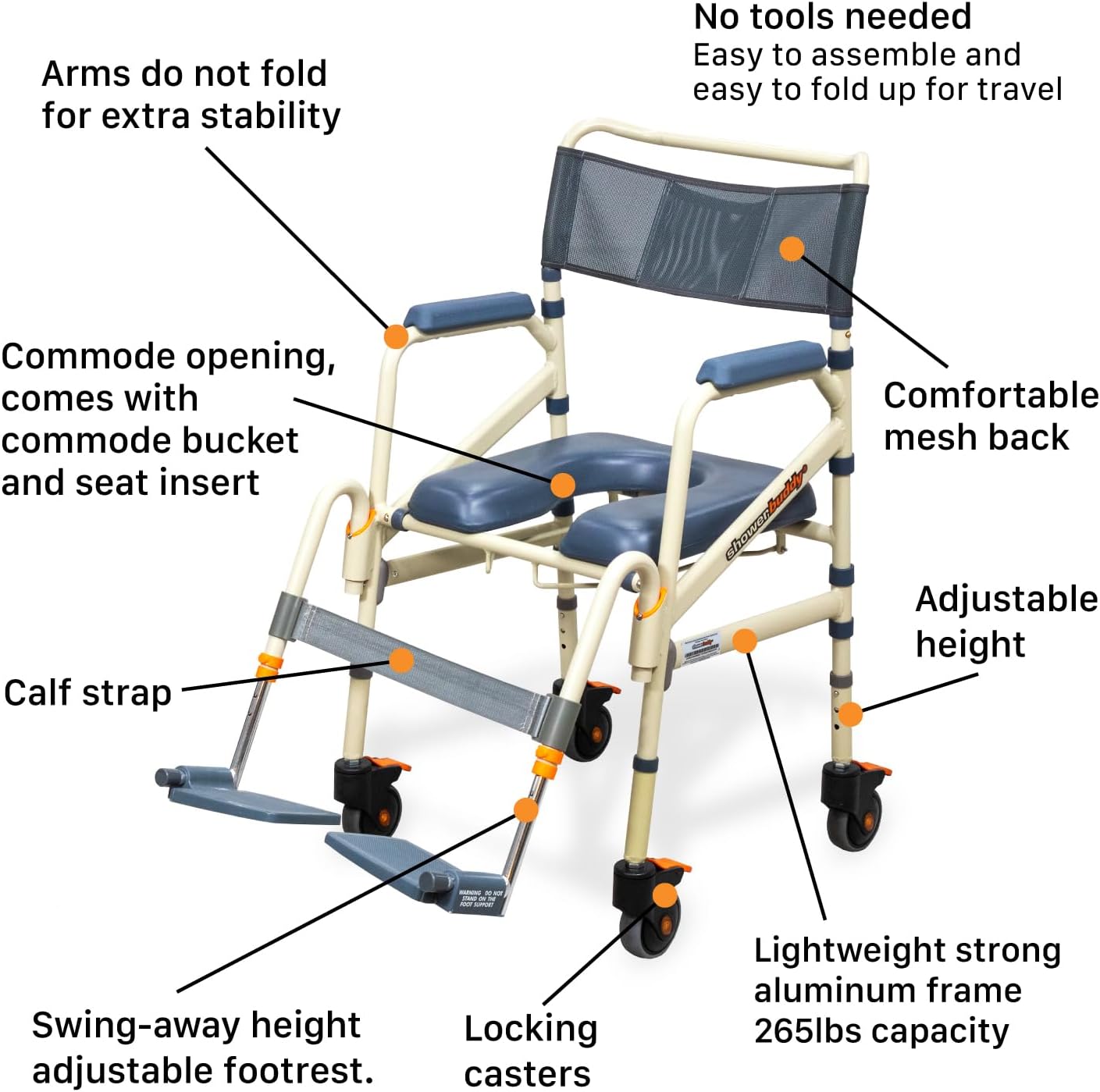SolutionBased - FSA HSA Eligible - Lightweight Aluminum Folding Rolling Shower Chair for Elderly and Disabled - Rolling Commode Shower Wheelchair - Commode - Handicap Shower Chair with Wheels