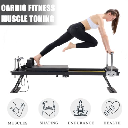 Pilates Reformer Machine Home Indoor Workout Machine，Foldable Pilates Reformer Equipment for Home Gym Cardio Fitness -Up to 250 lbs Weight Capacity-Personal Indoor Sport Apparatus-Birthday Gift
