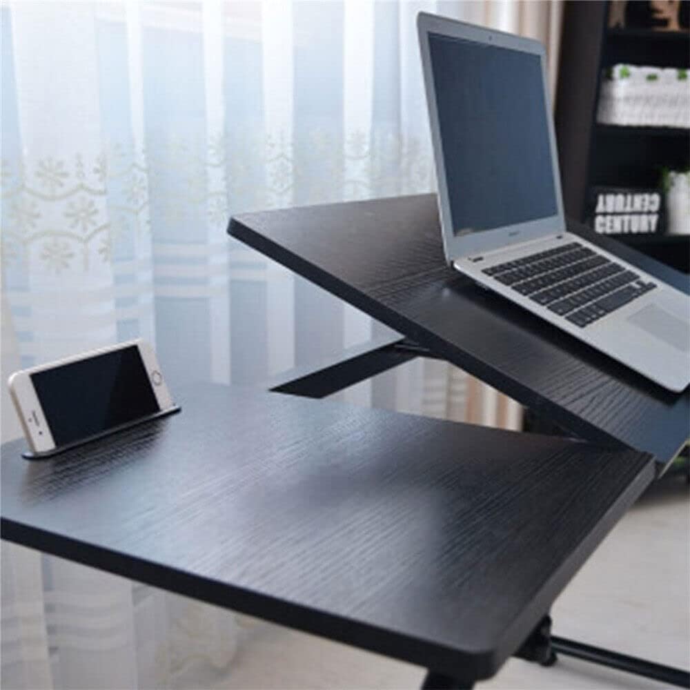 Cross-Bed Stretchable Overbed Tables,Laptop Desk with Wheels,Bed Tables Adjustable Height and Length Over The Bed,with Adjustable tilt Table top and Storage Storage