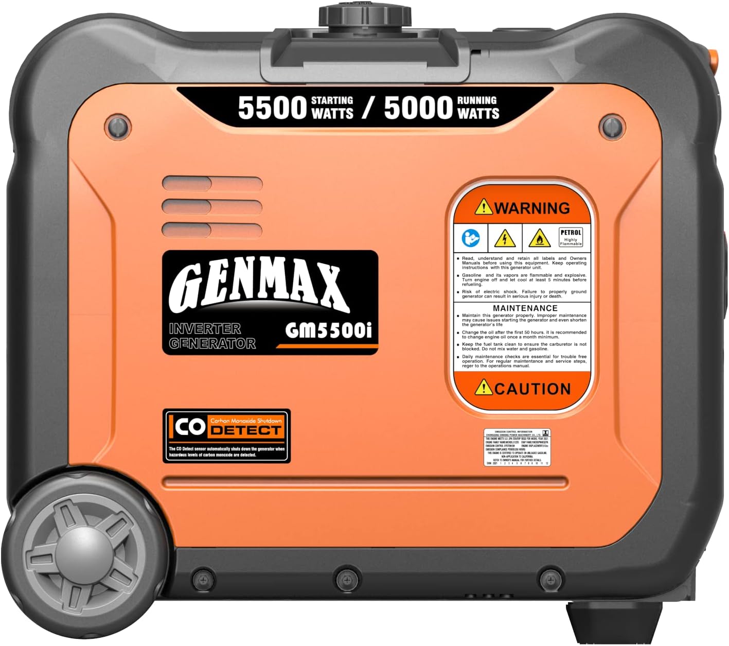 GENMAX Quiet Power Series Inverter Generator，Gas Powered, EPA Compliant, Eco-Mode Feature, Ultra Lightweight for Backup Home Use & Camping (GM5500i)